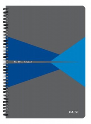 Spirálfüzet, A4, kockás, 90 lap, laminált karton borító, LEITZ "Office", szürke-kék
