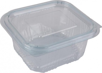 Ételtároló doboz, egybefedeles, műanyag, szögletes, 500 ml, 100 db, "Party", víztiszta