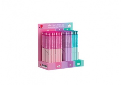 Grafitceruza display, HB, B, 2B, háromszögletű ICO "Süni", világos pasztell színek