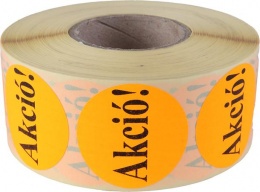 Etikett, 38 mm kör, "AKCIÓ" felirattal, 1000 etikett/tekercs, narancs